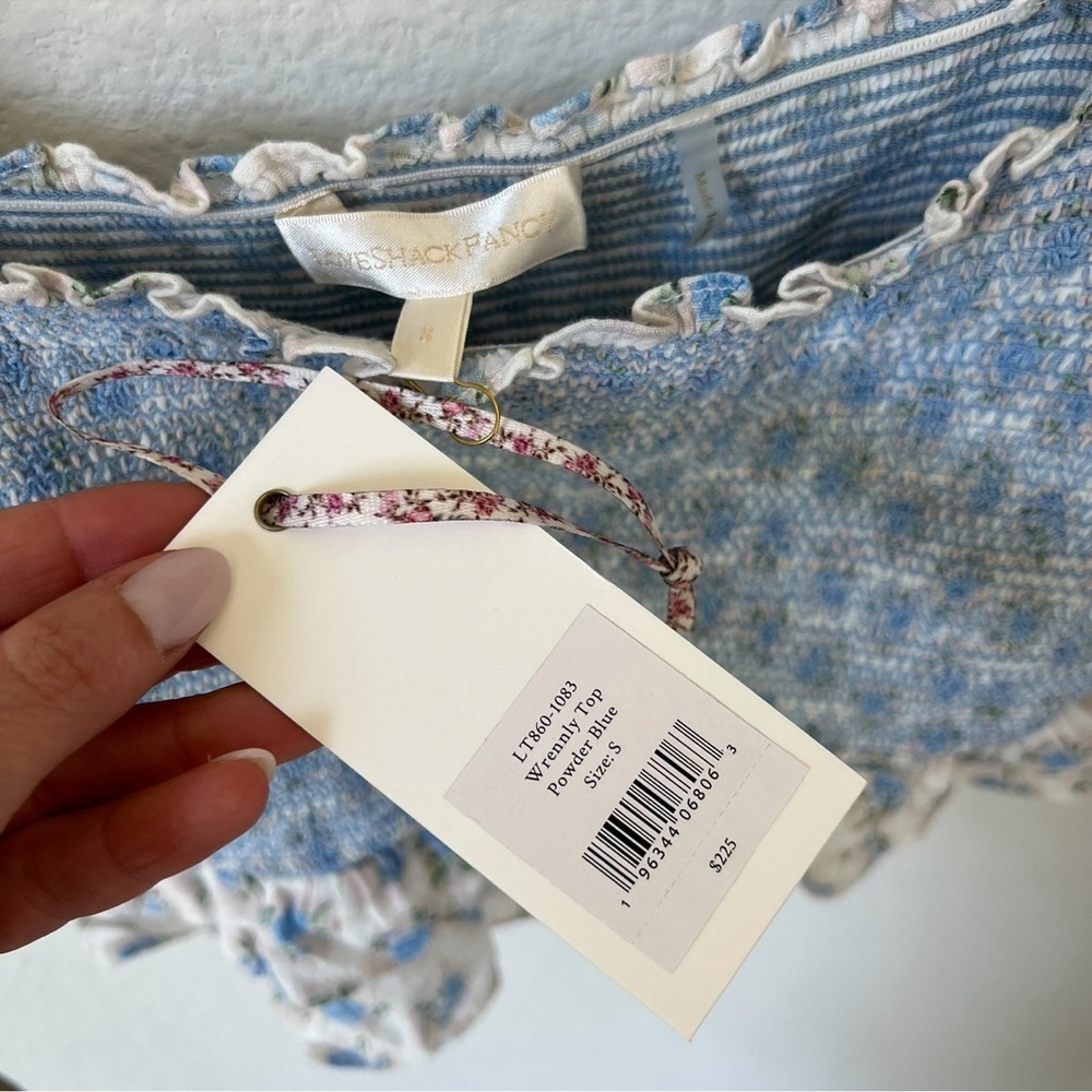 NWT LOVESHACKFANCY Wrennly Top in Powder Blue and White - Picture 7 of 7
